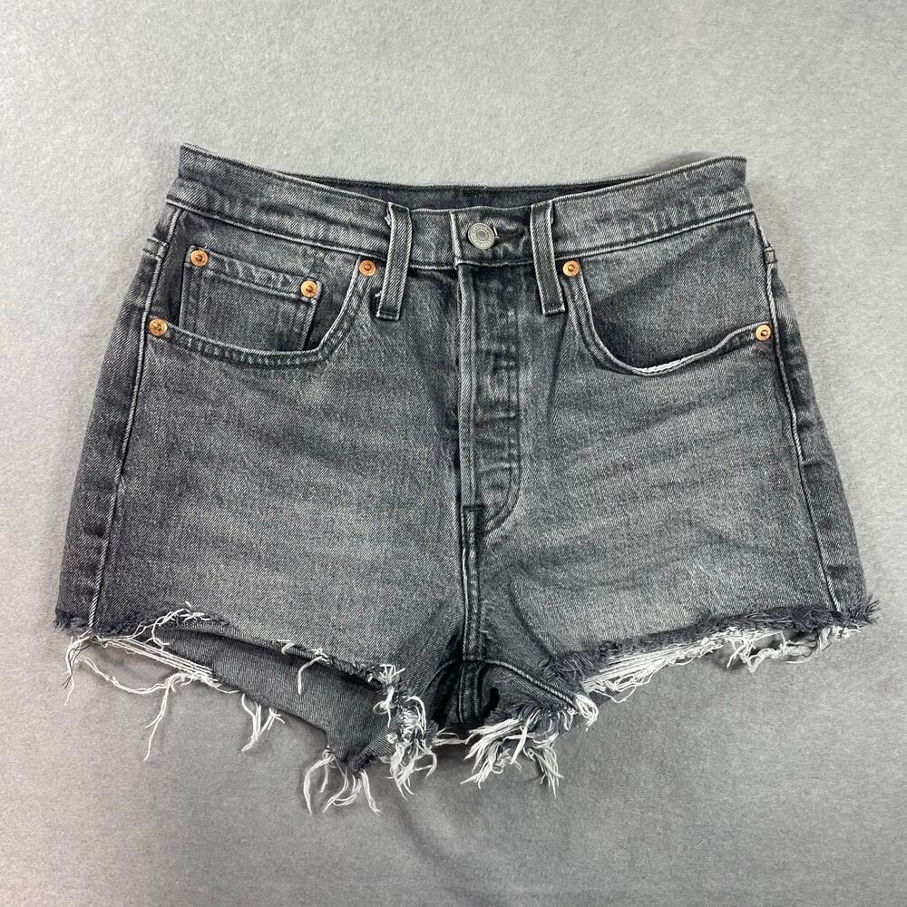 Levis 501 Cut Off Shorts Womens 2/26W Black Gray Denim Button Fly Distressed